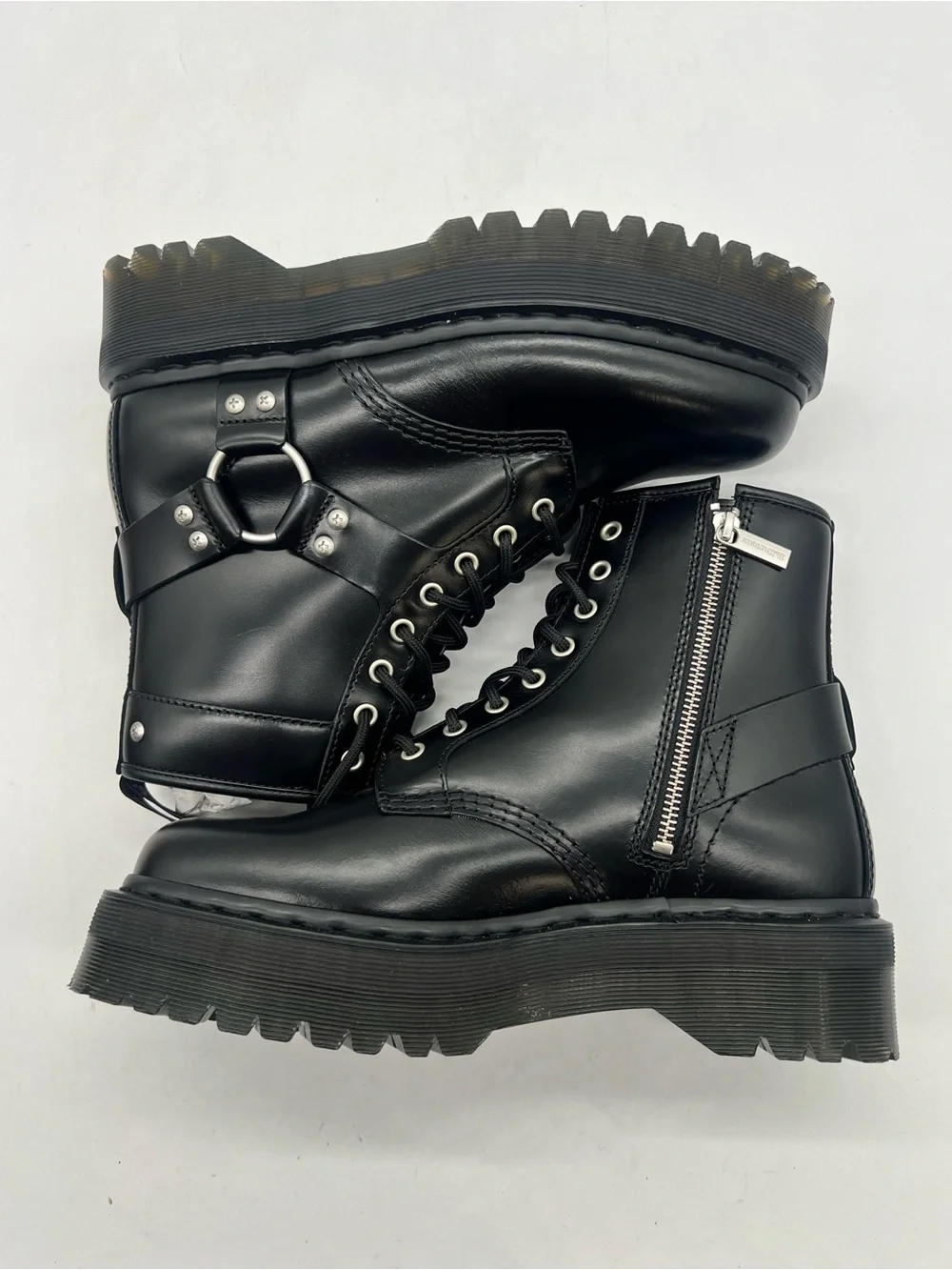 Dr. Martens 1460 Quad Harness Men’s Sz 10 Black Leather Platform Ankle Boots.